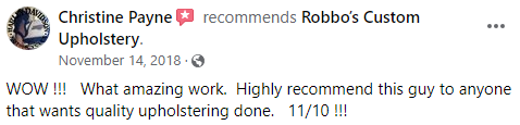 Robbos Custom Upholstery repair facebook review
