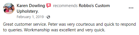 Robbos Custom Upholstery repair facebook review
