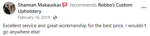 Robbos Custom Upholstery repair facebook review
